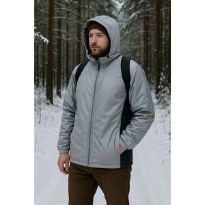 i5 Apparel Hooded Insulated Nylon Coat Silver Gray XL Lightweight Winter